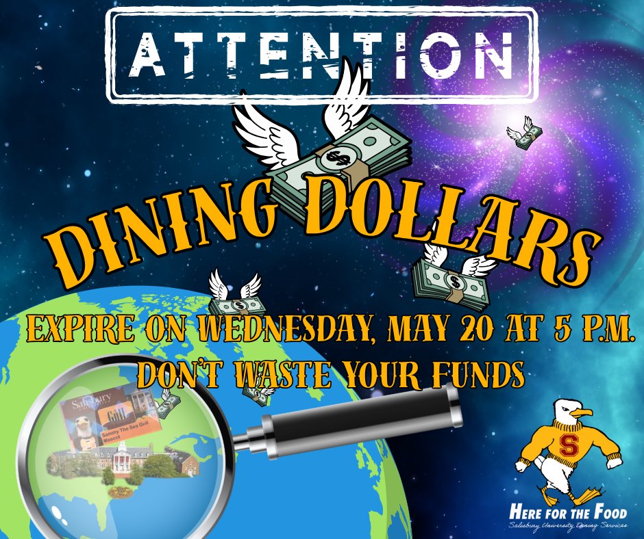 DiningSU's tweet photo. 🚨 Dining Dollars Alert 🚨

Friendly reminder: Dining Dollars do NOT roll over to the fall.

Use them or lose them — deadline is May 20 🍽️🔥

So get out there, grab your favorites, and treat yourself while you still can 😄 Yep, it’s time.

#SUDining #DiningDollars #hereforthefood https://t.co/v2Hs9AScUq