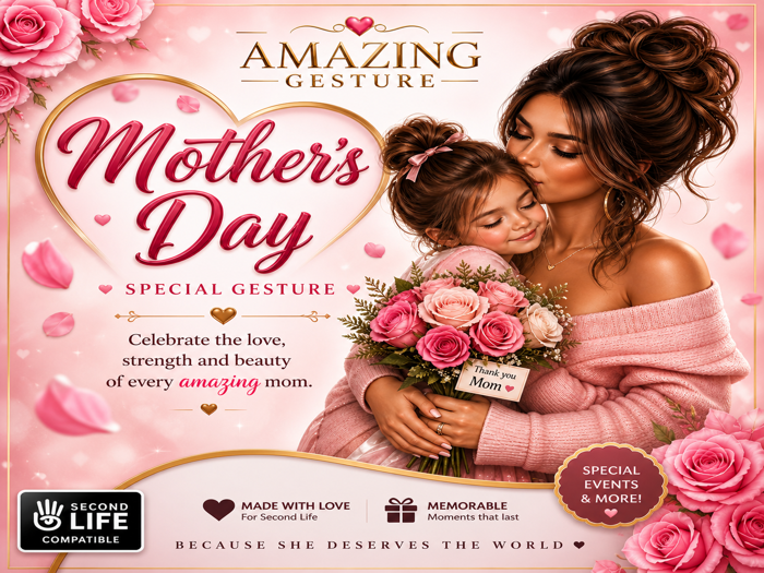 Amazing_Gesture's tweet photo. Celebrate Mother’s Day in Second Life with a beautiful and heartfelt gesture 💖
Make every moment more special with emotion, style, and love.

Available now at Amazing Gesture 🌸

👉 Marketplace: https://t.co/AzRpyGOXmP

#MothersDay #SecondLife #SL #virtualworld #love #gesture https://t.co/VaEkriz3o0