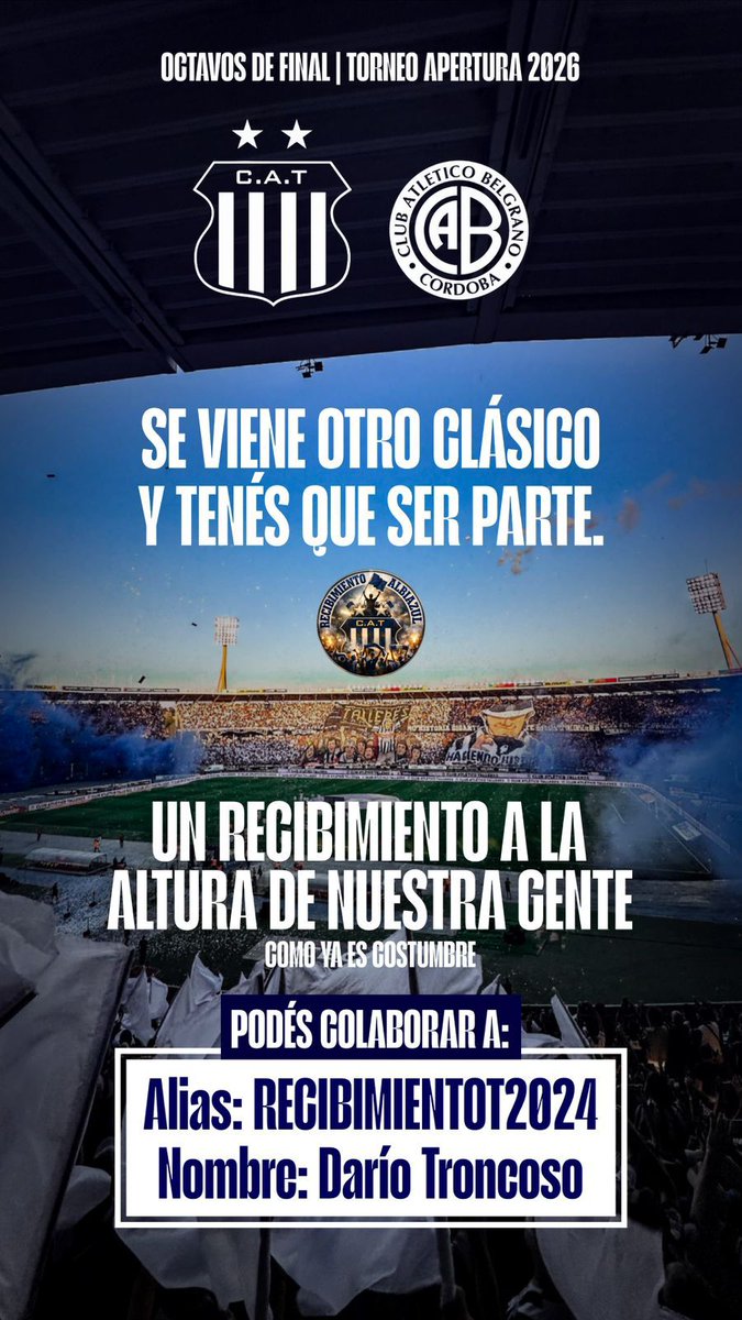 Se viene el clásico, que nos une, nos eriza la piel y nos hace latir más fuerte.

Tenemos 1 semana para armar un recibimiento histórico que salga del alma, que abrace al equipo, que haga vibrar cada rincón del kempes 🔥

Por los colores y por la hisToria, te invitamos a ser parte