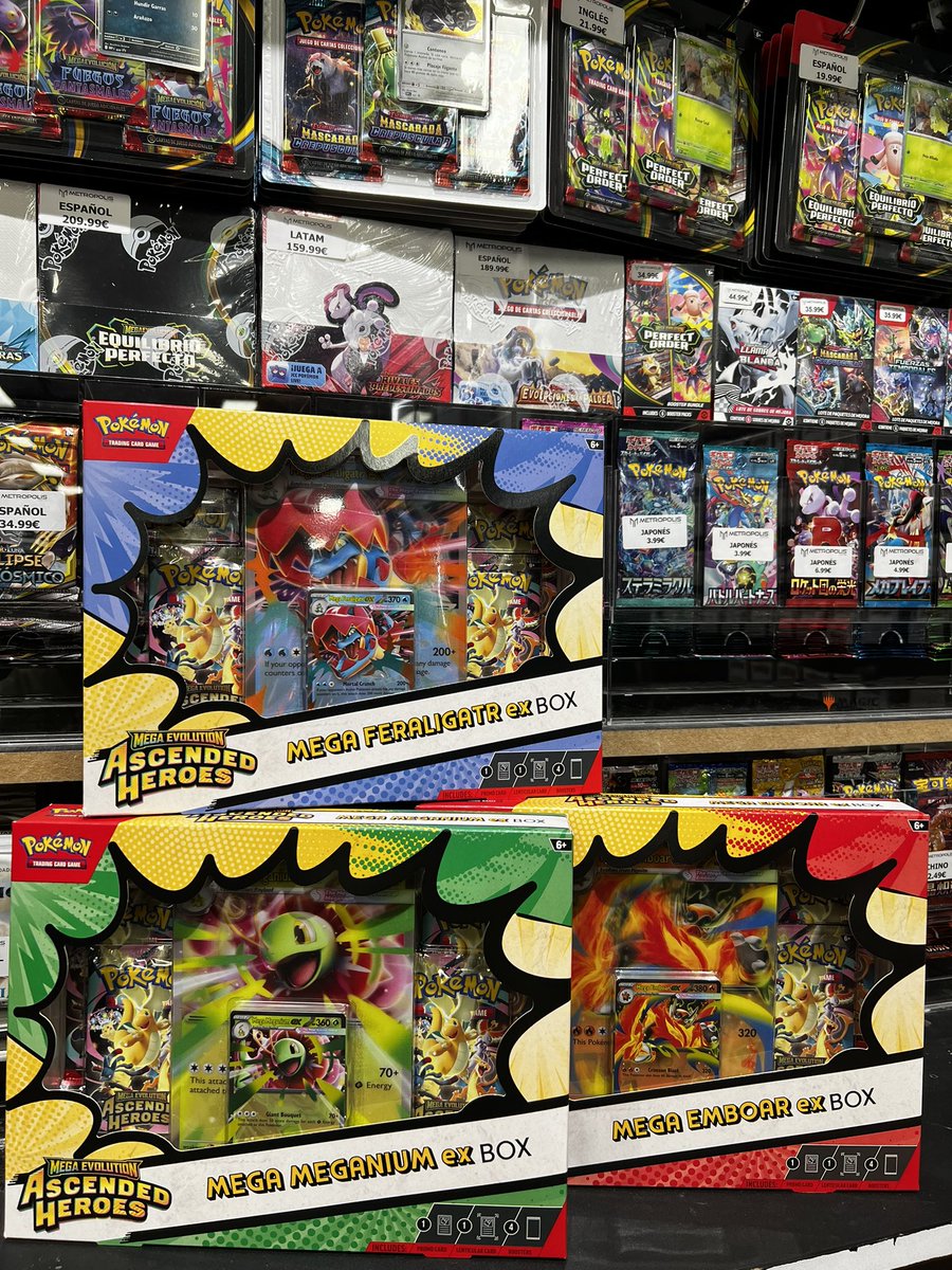 MetropolisCnter's tweet photo. ➡️ Nuevas cajitas de #Pokemontcg y la colección que tanto ansiáis , #AscendedHeroes

🤩 #Megaemboar , #megameganium y #megaferaligatr , disponibles tanto en inglés como en español.

📱Encuentra tu caja aquí: https://t.co/uvWCjxztVw https://t.co/umw50BeqE1