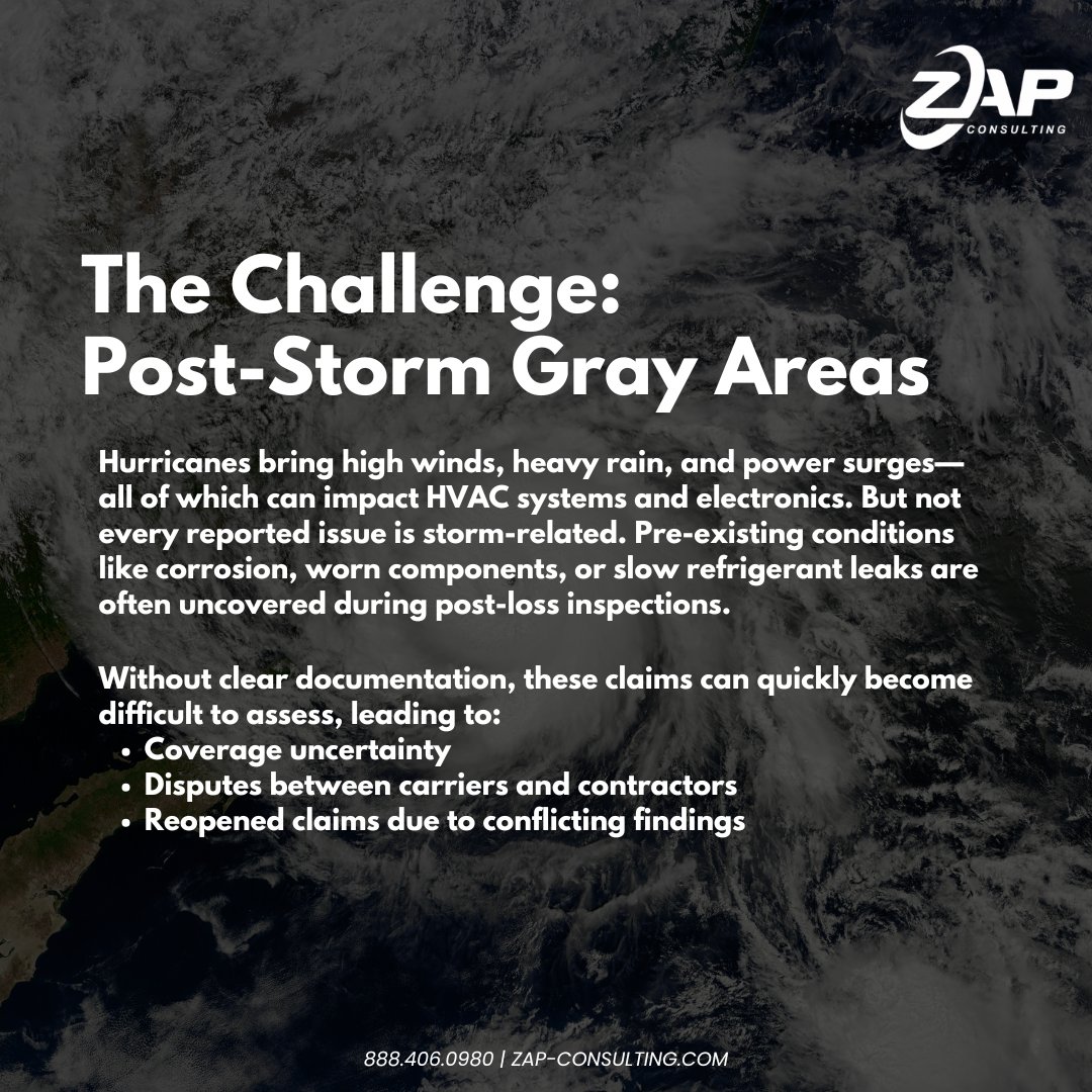 Zap_Consulting's tweet image. Hurricane damage isn’t always as clear as it seems.

👉 Learn how better pre-loss insight can lead to faster, more defensible claim decisions. 

🌐Zap-Consulting.com | 📞888-406-0980

#HurricanePreparedness #InsuranceClaims #ClaimsAdjusters #PropertyClaims #HVAC #CATSeason