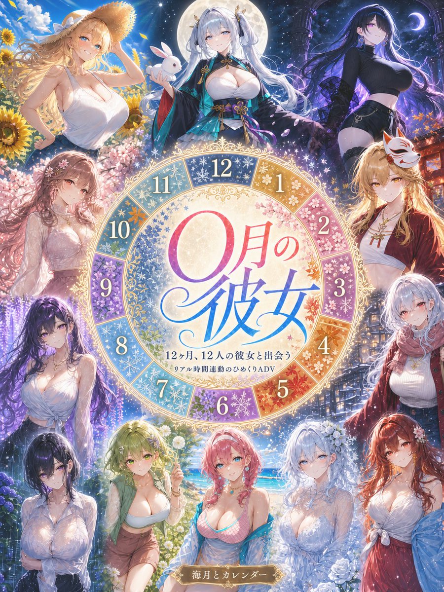 KurageCalendar's tweet photo. はじめまして🌊
シリーズ「〇月の彼女」公式アカウントです！
サークル：海月とカレンダー

━━━━━━━━━━━━
シリーズ概要
━━━━━━━━━━━━

12ヶ月、12人の彼女と出会う
リアル時間連動のひめくりADV

毎月1人ずつ、別の彼女との物語が
積み重なっていきます

━━━━━━━━━━━━
制作スタンス
━━━━━━━━━━━━

物語・キャラ・体験設計：人が組み立てます。
ビジュアル素材：生成AIで仕上げております。
各販売元のAI生成ガイドラインに準拠します。

#〇月の彼女 #同人ゲーム #ADV