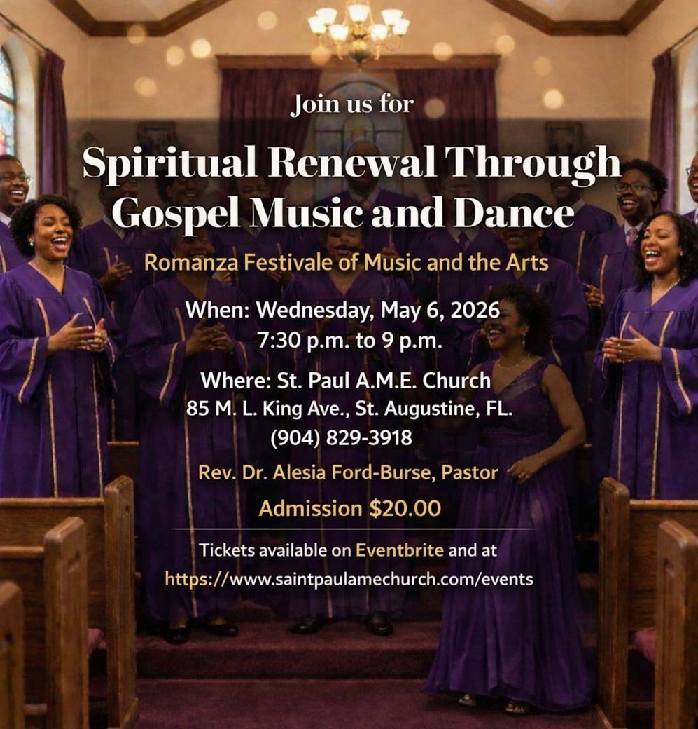 ChristEvents4u's tweet photo. 🎶✨ Join us for the Romanza Festivale of Music and the Arts as we come together in praise, worship, and celebration through the arts! 🎤💃🏽

📅 Wed, May 6, 2026
⏰ 7:30 PM – 9:00 PM
📍 St. Paul A.M.E. Church,
85 M.L. King Ave, St. Augustine, FL

👉 Tickets
https://t.co/Mb0QJfNEVZ https://t.co/SNMkksa4K5