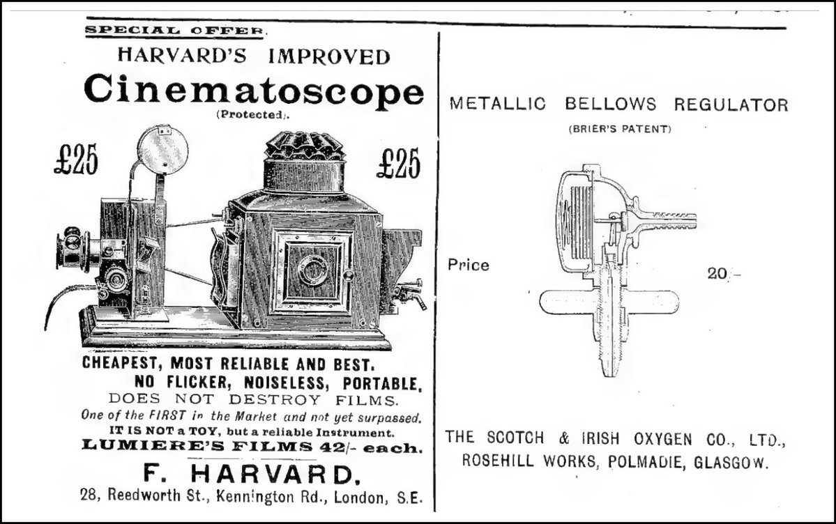 RealPreCinema's tweet image. Several early cinema survey pages and local history write-ups identify Fred Harvard as a commercial exhibitor / merchant who marketed devices under names like Animatoscope / Cinematoscope between 1896 and 1902. 

He used the trade name for projection shows across UK towns such as