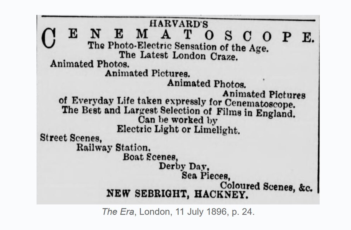 RealPreCinema's tweet image. 3/3
Harvard’s Cinematoscope was not a Harvard University invention — it was a late Victorian commercial projection show #brand, used by Fred Harvard in the UK and #marketed in #trade journals, and newspapers. 

All the #evidence points to #exhibitor / trade use, not an #academic