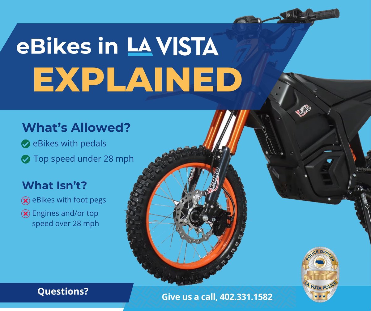 lavistapolice's tweet photo. Minibikes and dirt bikes are popular right now, so we thought we'd try to simplify the rules for everyone. Minibikes and dirt bikes cannot be driven on the road, sidewalk or in City parks. The only legal, two-wheeled vehicles are bikes with pedals. https://t.co/CMwQyzRFgf