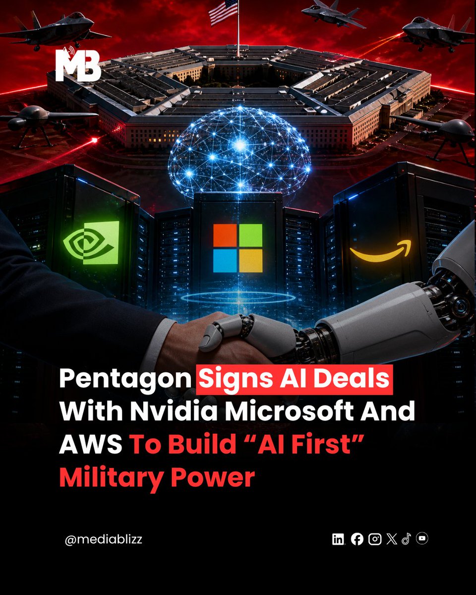 AI is now at the core of national defense strategy.
The Pentagon has signed new deals with Nvidia, Microsoft, and AWS to deploy AI across classified military networks.

#AI #Pentagon #Defense #TechNews #ArtificialIntelligence