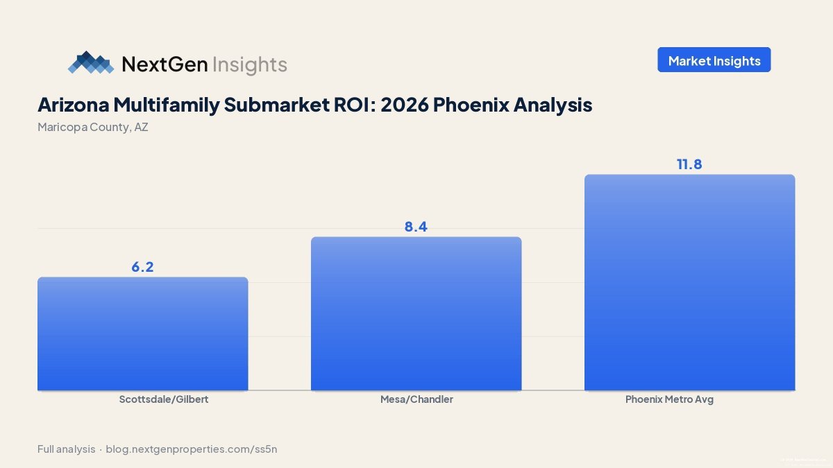 nextgenprops's tweet photo. Phoenix multifamily ROI varies wildly by submarket. East Valley + Scottsdale targeting 7.70% IRR while Class C properties deliver 3.4% higher cash-on-cash returns. Chandler poised for rent recovery Q1 2026 π https://t.co/MQHoKUicXT #NextGenProperties #PhoenixRealEstate https://t.co/exU2QeLN9F