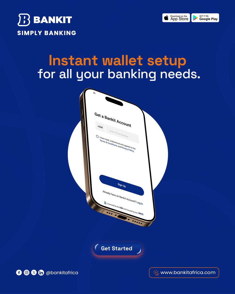 With Bankit, you can set up your account instantly and start enjoying seamless transactions, transfers, and everyday banking right from your phone.

#BankitAfrica #SimplyBanking #DigitalBanking #InstantAccount #FintechNigeria