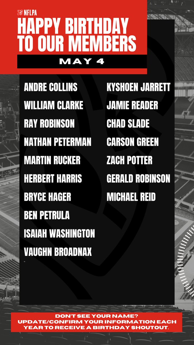 NFLPAFmrPlayers's tweet photo. We wish you all the best on your day! 
@W_clarke98 @Robinson_jr3 @natepeterman @HagerBryce @chadslade62 @Carsonjohngreen
@ZachPotterTE @vaughnbroadnax @trcoachkj_34 @jreadtreyfour @grob97 @BenPetrula @acollinsnflpa https://t.co/NbveJW0Pvb