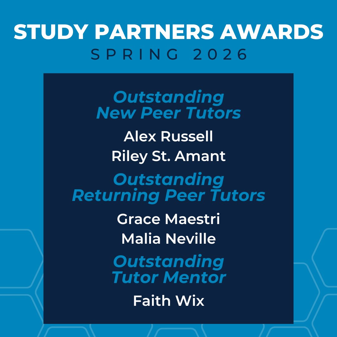 AUAcadSupport's tweet photo. Join us in congratulating our Study Partners Award Winners for Spring 2026!

We sincerely appreciate all that you have done to support the program and student success! https://t.co/auwcTNA7bJ