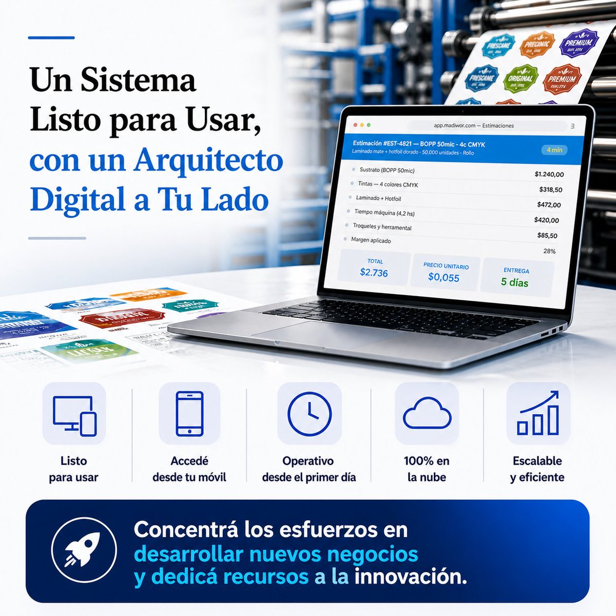 MadiworSoftware's tweet photo. Sistema listo para usar para la industria de etiquetas.

✔ Operativo desde el día uno
✔ Adaptado a tu operación
✔ 100% en la nube

Probá Madiwor con tus trabajos reales.

🔗 https://t.co/Lbxx6Fg6OM https://t.co/ctwGfZ1HoI