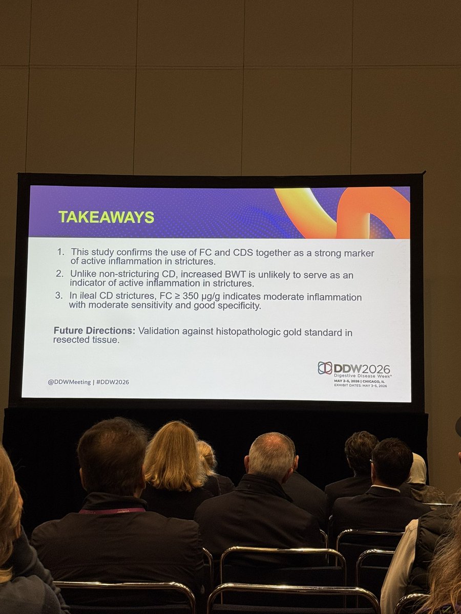 VoiceForIBD's tweet photo. Dr. Gulhati presented at #DDW2026 on the role of fecal calprotectin #FCP &amp; color Doppler signal correlated on #IUS in small bowel strictures which together  are demonstrated to be a strong marker of active inflammation in #strictures https://t.co/U07cyYvEIT