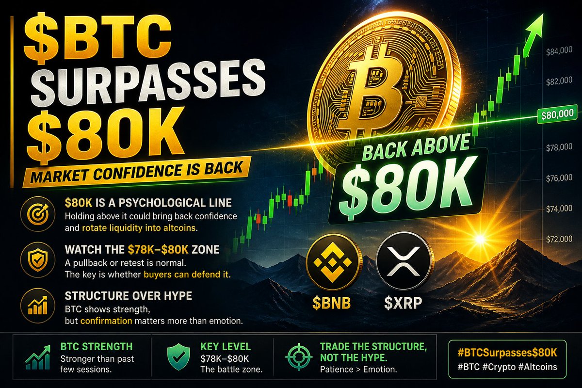 Anaspaa_'s tweet photo. $BTC is back above the $80K zone, and the market finally feels more alive again.
This move is important because $80K is not just a price level, it is a psychological line. If Bitcoin can hold above this area, More details in comment https://t.co/M20fD1k79a