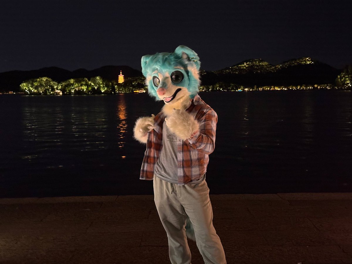 CuteRaccoo's tweet photo. Westlake - a sanctuary of calm and glowing nights 
#FursuitEverday #Furry #Hangzhou https://t.co/kqIfruhc6E