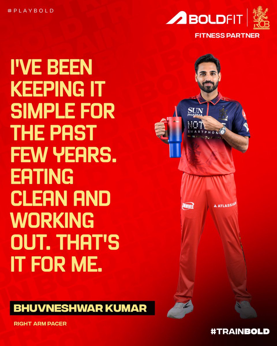 RCBTweets's tweet image. Monday Motivation brought to you by BoldFit 💪

Keeping it simple, keeping it clean. 🙌❤️

Simple things, done consistently, go a long way: so start working on yourself today. 🤩

Your shot at winning real RCB player-used gym gear is LIVE. ✅

#PlayBold #ನಮ್ಮRCB #IPL2026
