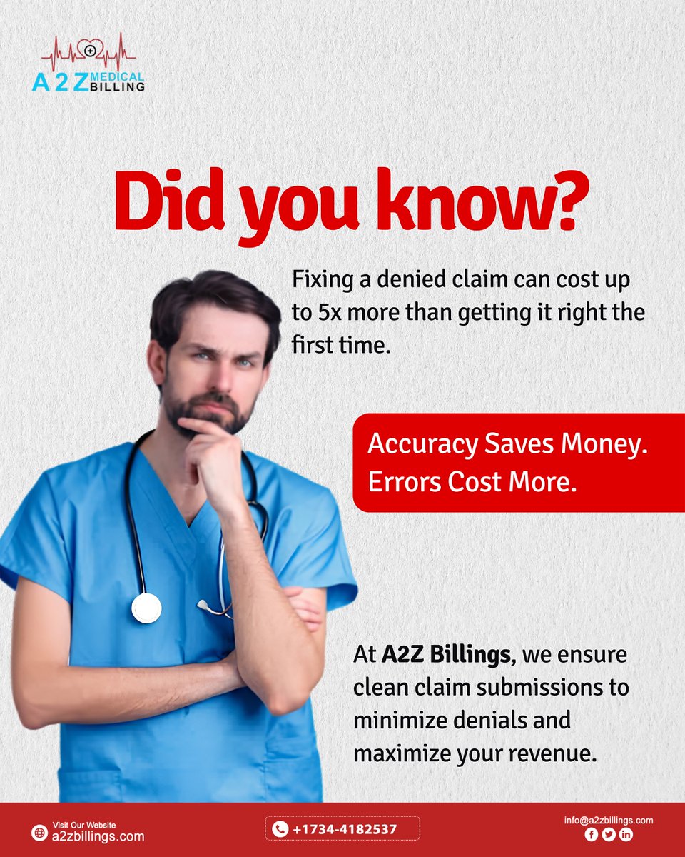 iqbalhaidera2z's tweet photo. Denied claims can cost up to 5x more to fix.
Get it right the first time with A2Z Billings fewer errors, faster payments, better revenue.
π +1 (734) 418 2537
#MedicalBilling #RCM #Healthcare #DenialManagement #ClaimsProcessing https://t.co/NjwEtF4lfM