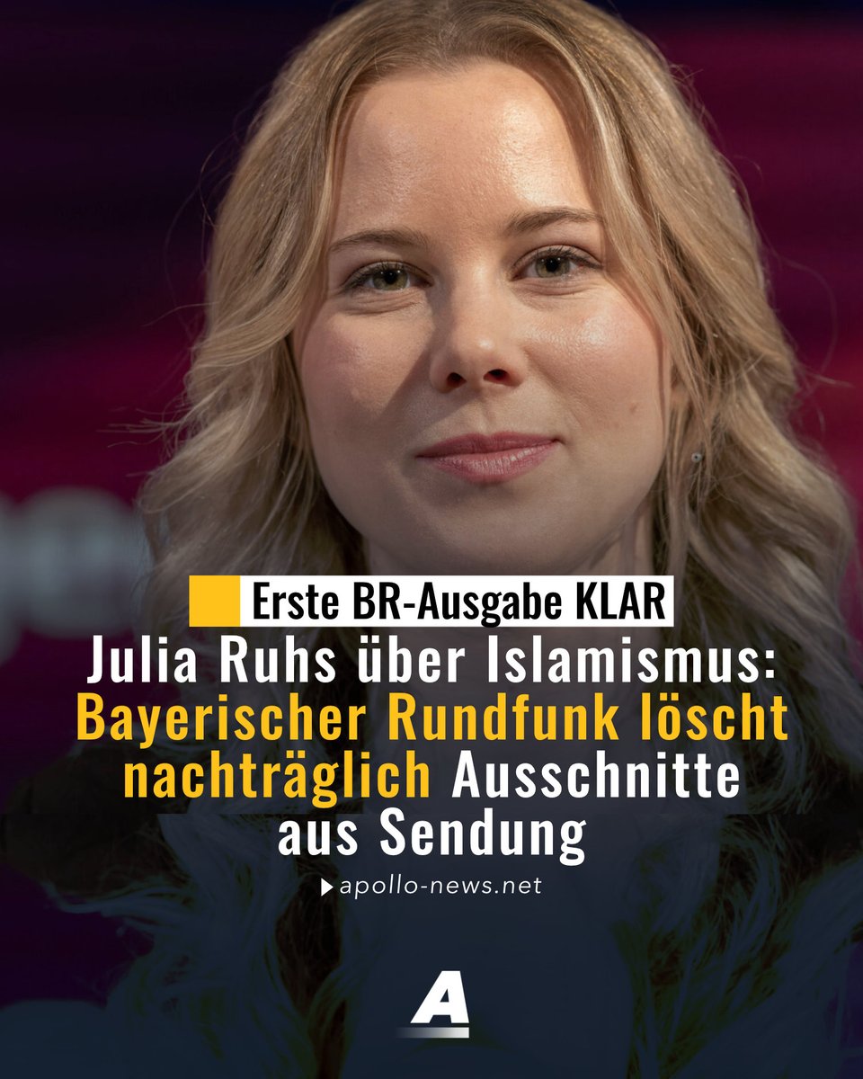 apollo_news_de's tweet image. Der Bayerische Rundfunk hat nachträglich eine halbe Minute aus einer von Julia Ruhs moderierten „Klar“-Sendung über Islamismus herausgeschnitten. Hintergrund sind Vorwürfe und Beschwerden mehrerer Eltern von Schülern einer Schule in Berlin-Neukölln.

apollo-news.net/julia-ruhs-ber…