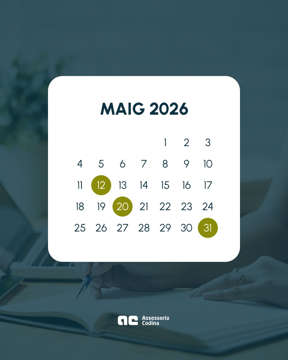 codinacia's tweet photo. 📅 Calendari fiscal de maig: no et perdis cap data clau!

Per evitar imprevistos amb Hisenda, pren nota de les obligacions d’aquest mes:

🔹 12 de maig: INTRASTAT (estadística comerç intracomunitari) 👇

🔗 Consulta el calendari complet aquí: https://t.co/yBSrhDXkKJ https://t.co/StuDO9toza