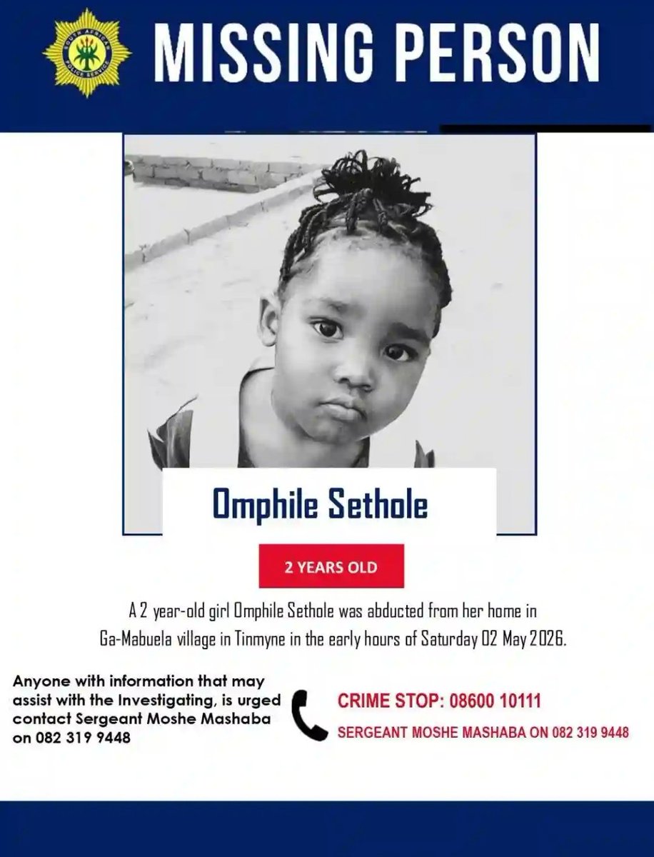 MapulaMokgosang's tweet photo. The search operation for Omphile Sethole is ongoing at Ga-Mabuela village. Community members and police are currently on the ground, working together to find our baby and reunite her with family. Let's keep praying for her safe return 🇿🇦 🙏🏾💔 

#BringBackOmphile https://t.co/dY0e3WTeFo
