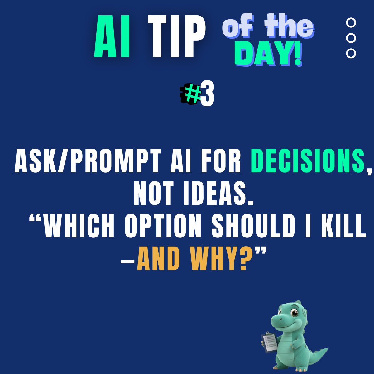Requisor_AI's tweet photo. “Which is the best choice for me?” Don’t guess, prompt it!

#ai #aitips https://t.co/4PJ6WGIT1Y