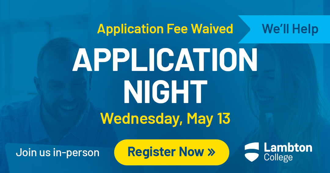 LambtonCollege's tweet photo. Join us next Wednesday for Application Night. We’re here to help you explore your options and help you through the application process. 
🗓️ Wednesday, May 13, 4:00 PM - 6:00 PM
📍 Lambton College, A1 Atrium
1457 London Road, Sarnia

Register here: https://t.co/DWKt0PzMsh https://t.co/jcFFpKIyLg