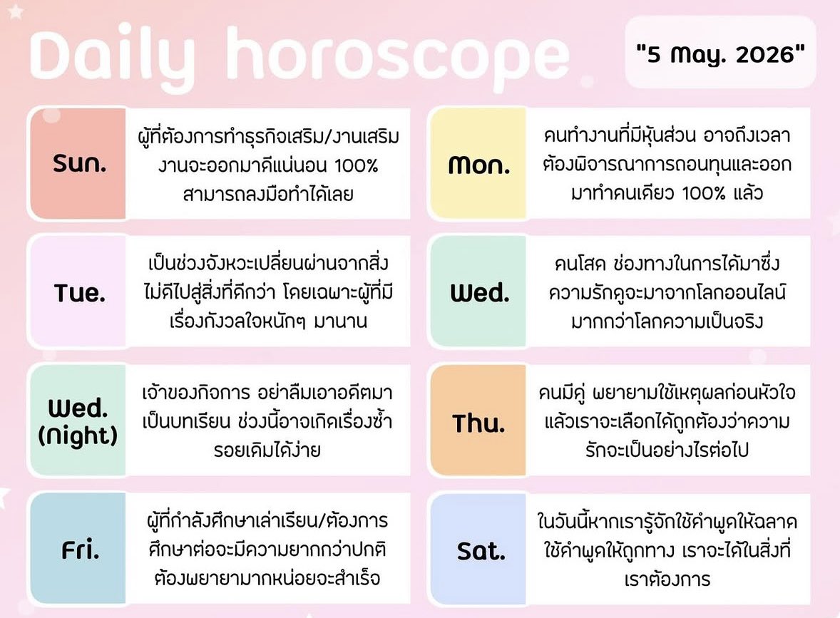 newmoonblessing's tweet image. 🔮ดวงประจำวันที่ 5 พฤษภาคม 2569
.
.
.
#ด #ดวง #ดวงรายวัน #ดวงความรัก #ดวงวันนี้ #ดูดวง
#ดูดวงความรัก #ดูดวงออนไลน์ #pickacard
#pickacardreading #NewmoonblessingTarot
#ดูดวงกับNewmoonblessingTarot