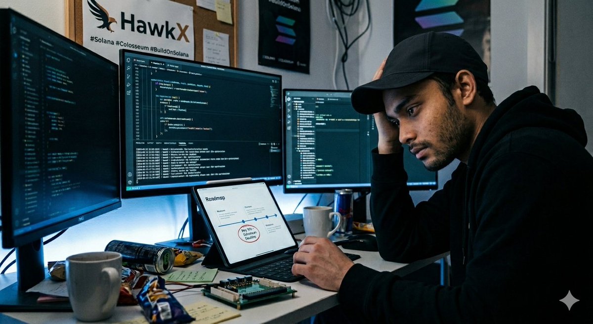 Still locked in. 🦅
​4 hours of sleep and a tablet—that’s all it takes when the vision is clear. We’re pushing every limit to get HawkX ready for the @Colosseum <a href="/solana/">Solana</a> deadline on May 11th.
​Solana isn't ready for this. The ranks are being set. The bot is getting sharper. Let’s