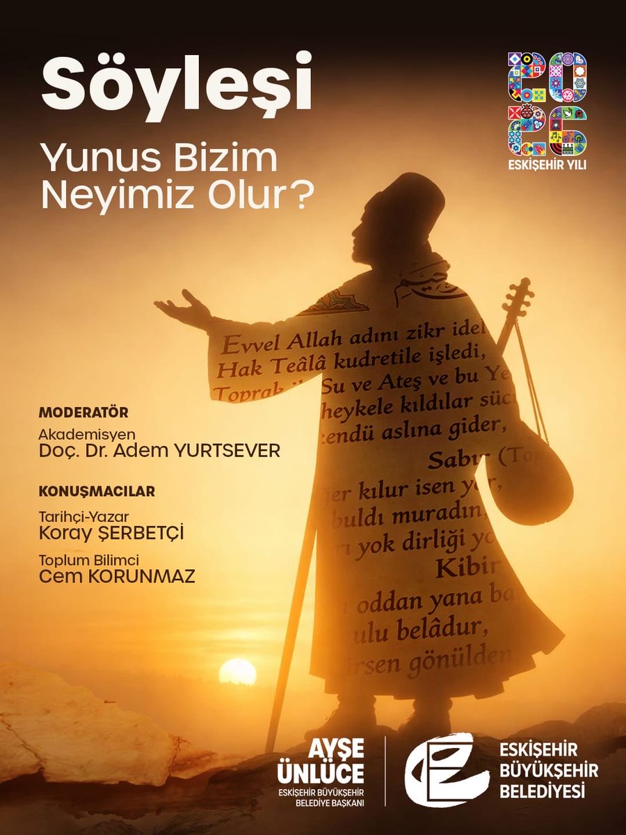 ayurtsever's tweet photo. Bir arkeolog olarak toprak altındaki Anadolu’yu araştırıyorum. Cuma günü toprak üstündeki Anadolu’yu konuşacağız — Yunus üzerinden. “Yunus Bizim Neyimiz Olur?” söyleşisinde moderatörlüğü üstleniyorum 🎙️ herkesi bekleriz…
#yunusemre #anadolu #eskişehir https://t.co/TzrdR7aY9K