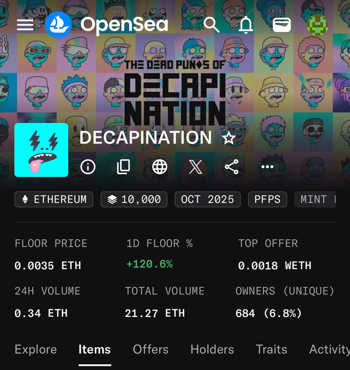 Mynaame37's tweet photo. Big moves from @DECAPINATION 👀
Floor just climbed to 0.0035 ETH!
Momentum is building fast. If you’ve been watching, now’s the time 🔥
Who’s collecting?
#DECAPINATION #NFT #ETH https://t.co/XHqmq7e2L4