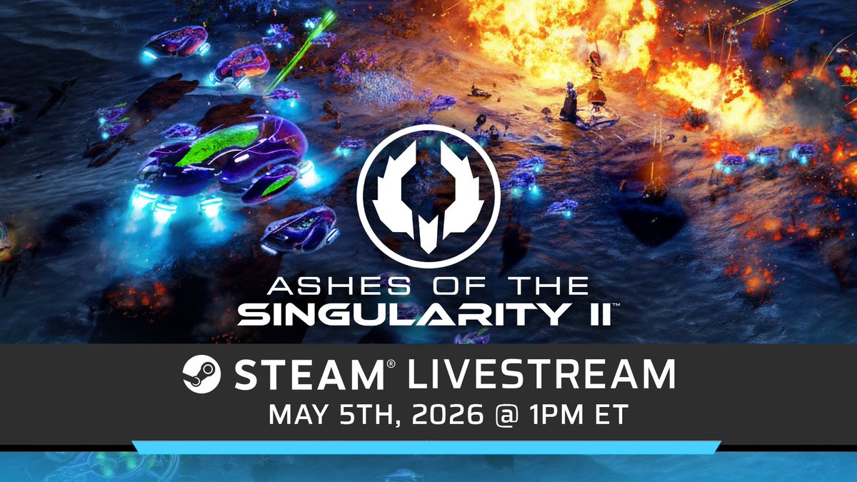 Stardock's tweet image. 🚨Tune in on Steam TOMORROW at 1PM ET to watch the developers play Ashes of the Singularity II.

#AshesoftheSingularity #Livestream #RTS