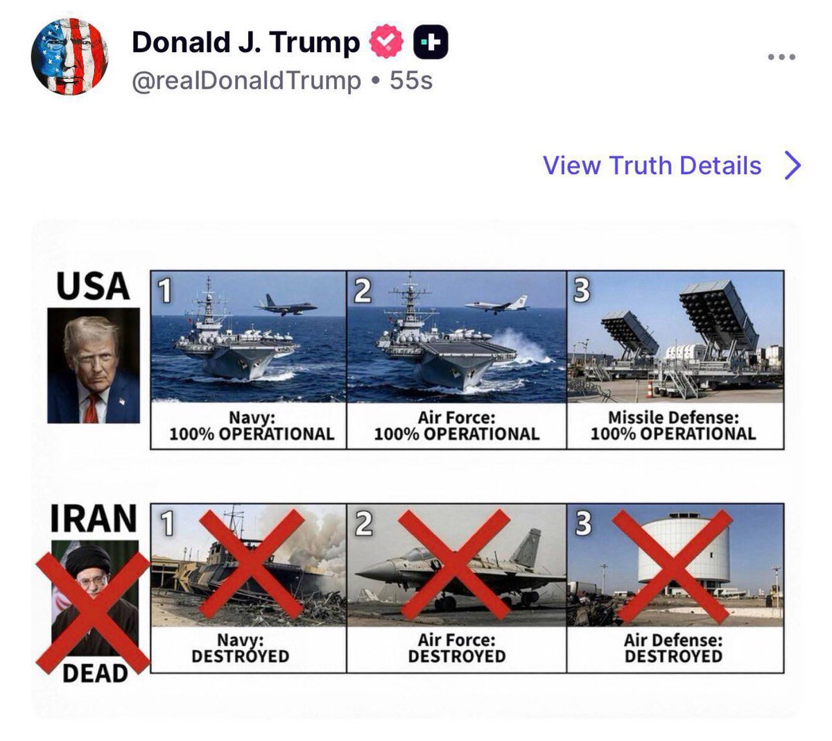Kurdia_News's tweet image. 🔴 Kurdia_News: Trump declares US Military "100% Operational" amid rising tensions.
⚠️ فوری: دونالد ترامپ با انتشار تصویری هشدار داد: نیروی دریایی، هوایی و پدافند موشکی آمریکا در وضعیت «۱۰۰ درصد عملیاتی» قرار دارند.
#Kurdia_News #Trump #USMilitary #StraitOfHormuz #ReadyForAction