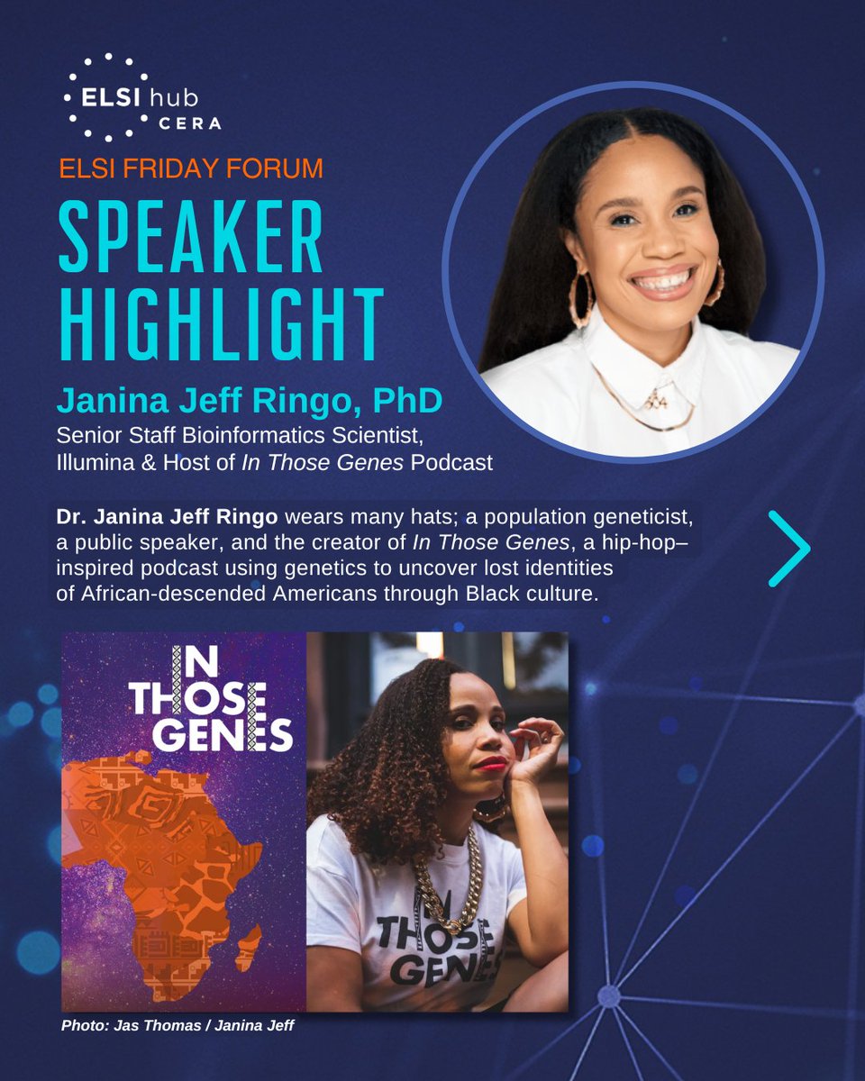 ELSIhub's tweet image. Dr. Janina Jeff Ringo uses storytelling, culture, and genetics to explore identity and ancestry.

Join us at our next ELSI Friday Forum to hear how she’s building trust in science communication.

🗓️ May 8 | 12PM ET
🔗 evt.to/rpqntk5dnk59
#SciComm #Genomics #ELSI