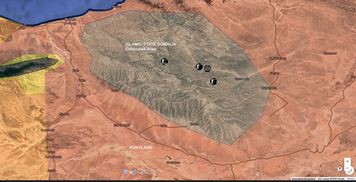 Majakovsk73's tweet image. #Somalia #Puntland ISS (Islamic State Somalia) fa registrare due attacchi nelle montagne di Calmiskaad, nella valle di Mirale (che ha rioccupato al ritiro delle forze del Puntaland) ed a Ini Cidoode.

La storia si ripete ad ogni offensiva governativa, ISS torna a rioccupare le