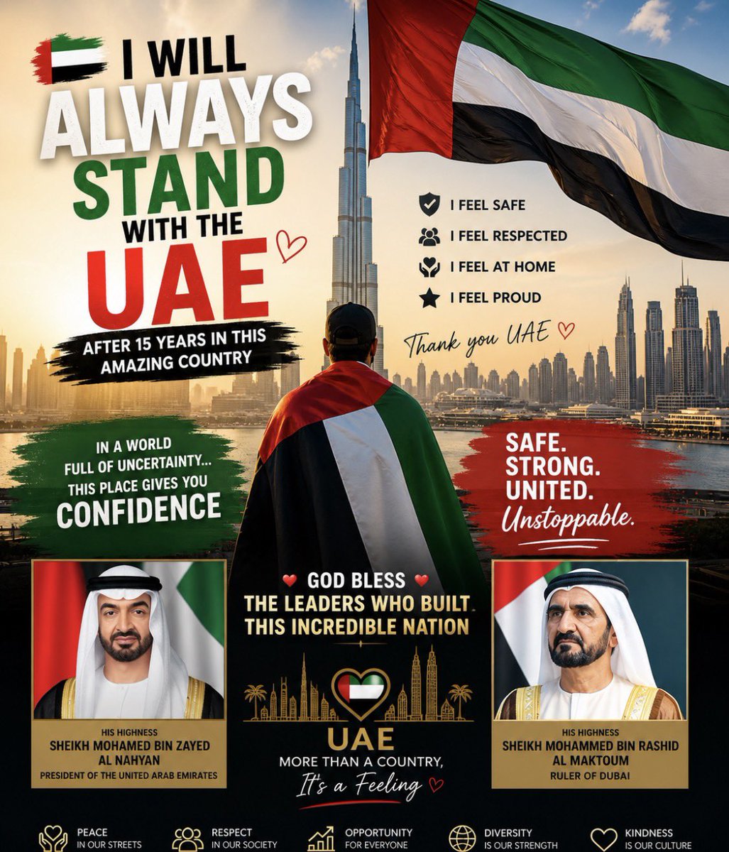 MandoCT's tweet photo. After 15 years living here, one thing is clear…

I will always stand with the UAE 🇦🇪

This country isn’t just where I live
It’s where I built my life, my family, my future

Safe
Strong
United

God bless Mohamed bin Zayed Al Nahyan
God bless Mohammed bin Rashid Al Maktoum

True leadership shows in moments that matter
And the UAE delivers every single time

In a world full of uncertainty…
This place gives you confidence

Proud to call this my home 🇦🇪