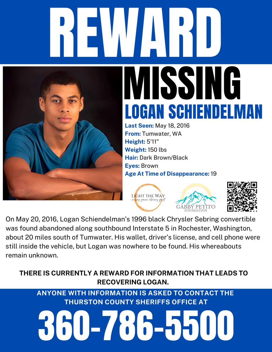 LightTheWay22's tweet image. It is #MissingPosterMonday and we need your help sharing #LoganSchiendelman’s flyer to help keep his case visible! #Washington #MondayMotivation #Missing