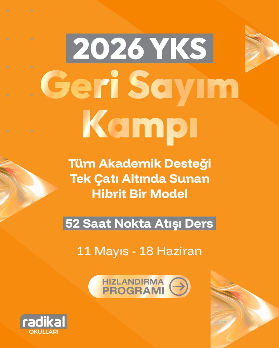 radikalokullari's tweet photo. 2026 YKS Geri Sayım Kampı ile öğrencilerimizi dağınık tekrar döngüsünden çıkarıyor, hedef odaklı ve sonuç getiren bir çalışma sistemine alıyoruz. 📈✨

Son düzlüğe girerken yönünü netleştirmek isteyenler için…
Şimdi doğru hamle zamanı. 🚀

#radikalokulları #yks #sınavahazırlık https://t.co/bDG9QgAJB9