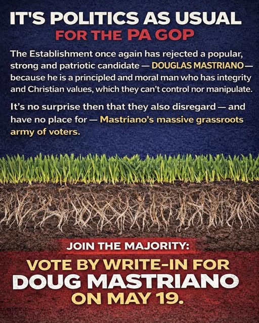 RED_IN_PA's tweet photo. #PENNSYLVANIA
I told you @GarrityForPA was BAD NEWS for PA!
I told you Miss Clairol was ESTABLISHMENT!
There's only ONE MAN who can defeat them like he did the last time. That man is DOUG MASTRIANO!
Write him in on the Primary!!!!!
#DOUG4GOV https://t.co/6Ctid647lQ
