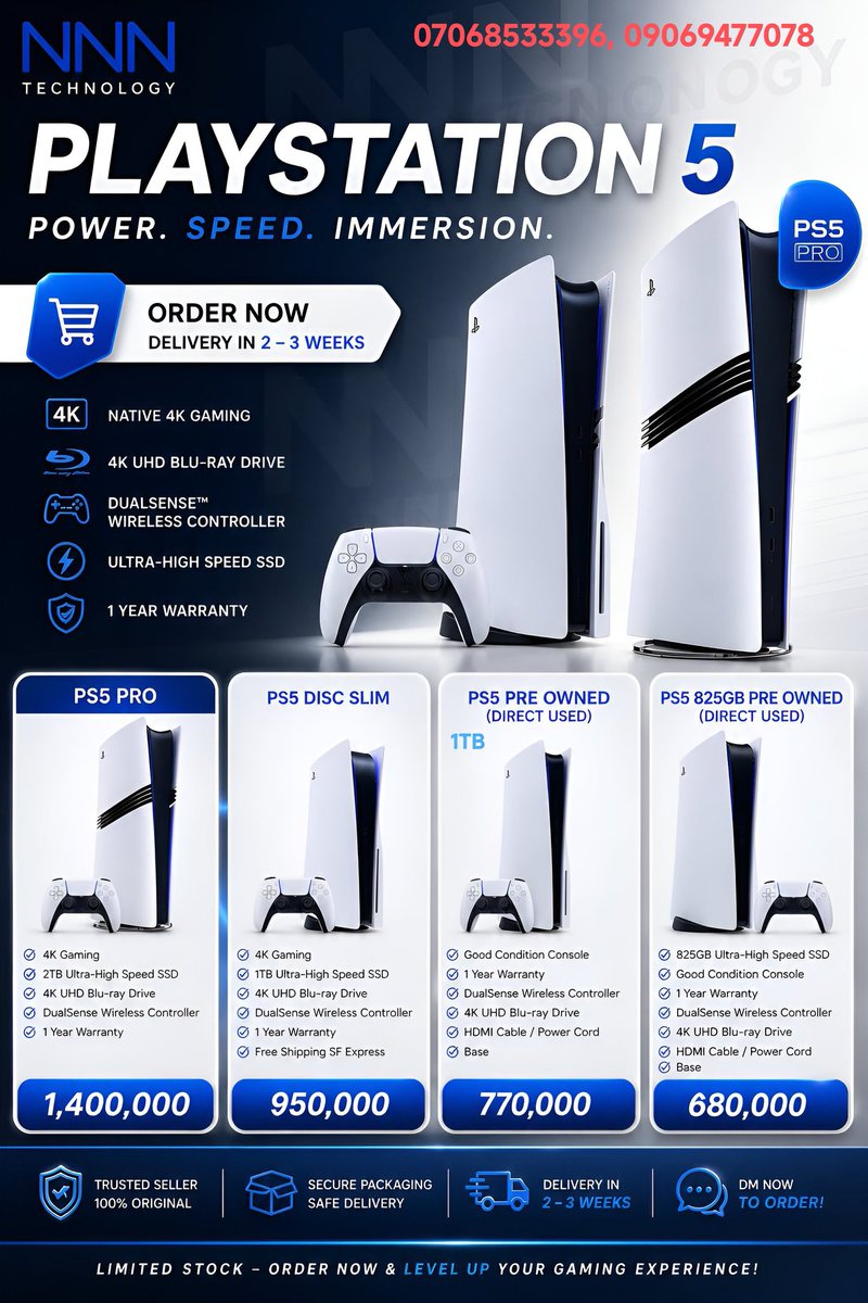 Word1ofwisdom's tweet photo. PS5 Pro and PS5... new and direct used

We are on discount 🥰 place your order now*🎊🎆
If you want to import anything from China (legit things) contact us +2347068533396, +2349069477078
Jesus loves you and he is coming back https://t.co/zgquHuJJBx
