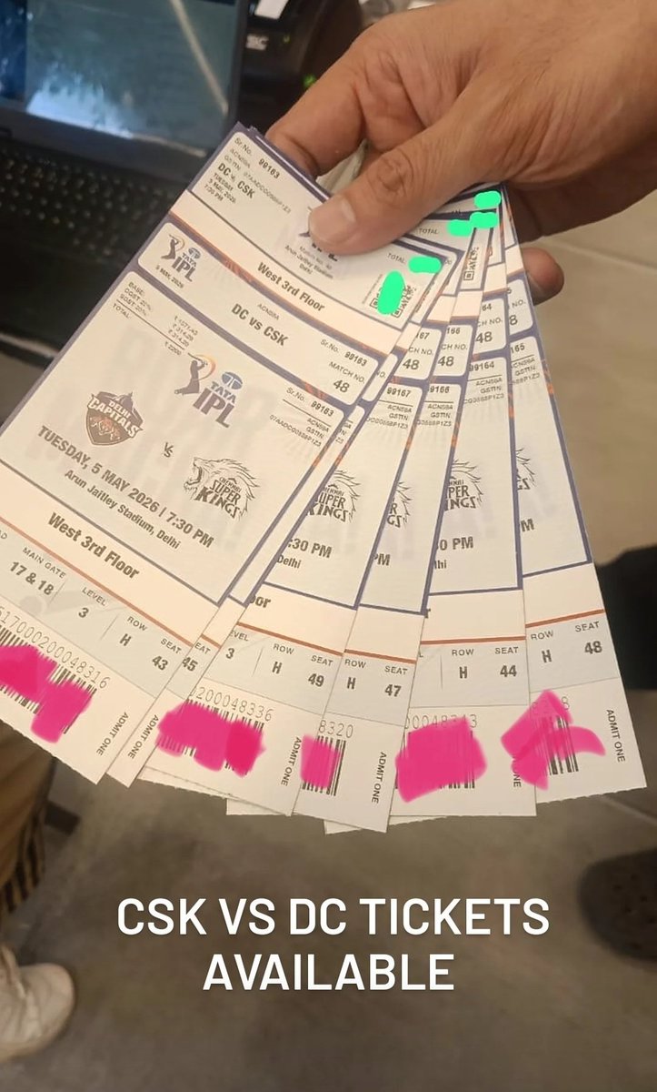 MRCOOL96450820's tweet photo. Urgent selling Csk vs Dc tickets available 🏟️🔥
5-7 Limited tickets available
#csk #dc #stadium #cskvsdc
North east stand ✅
West stand ✅
Good and Wide view of ground 🏟️
reasonable price - ( negotiable)
Dm for more info serious buyers only
#ipl2026 #ipl #iplticket https://t.co/PkwiWofZJW