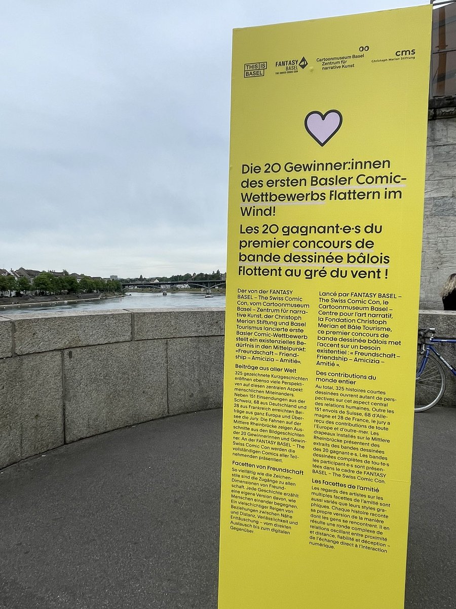 schaefershf's tweet photo. ein kurzer BrückenWalk heute Nachmittag gestaltete sich länger, denn da flatterten 20 Comics im Wind … ja #thisisbasel - auch Dank der @cmsbasel https://t.co/Cbiq3bAm26