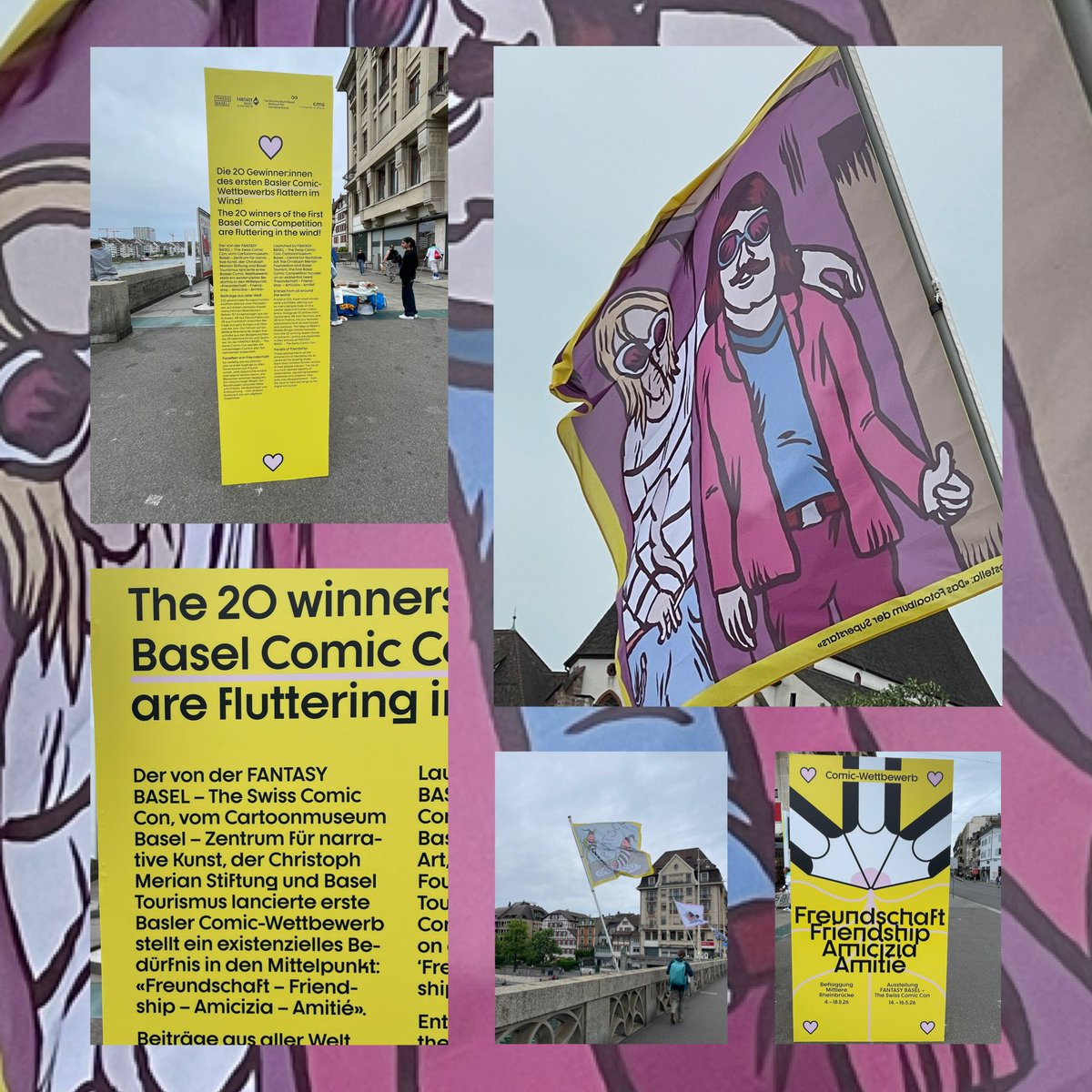schaefershf's tweet photo. ein kurzer BrückenWalk heute Nachmittag gestaltete sich länger, denn da flatterten 20 Comics im Wind … ja #thisisbasel - auch Dank der @cmsbasel https://t.co/Cbiq3bAm26