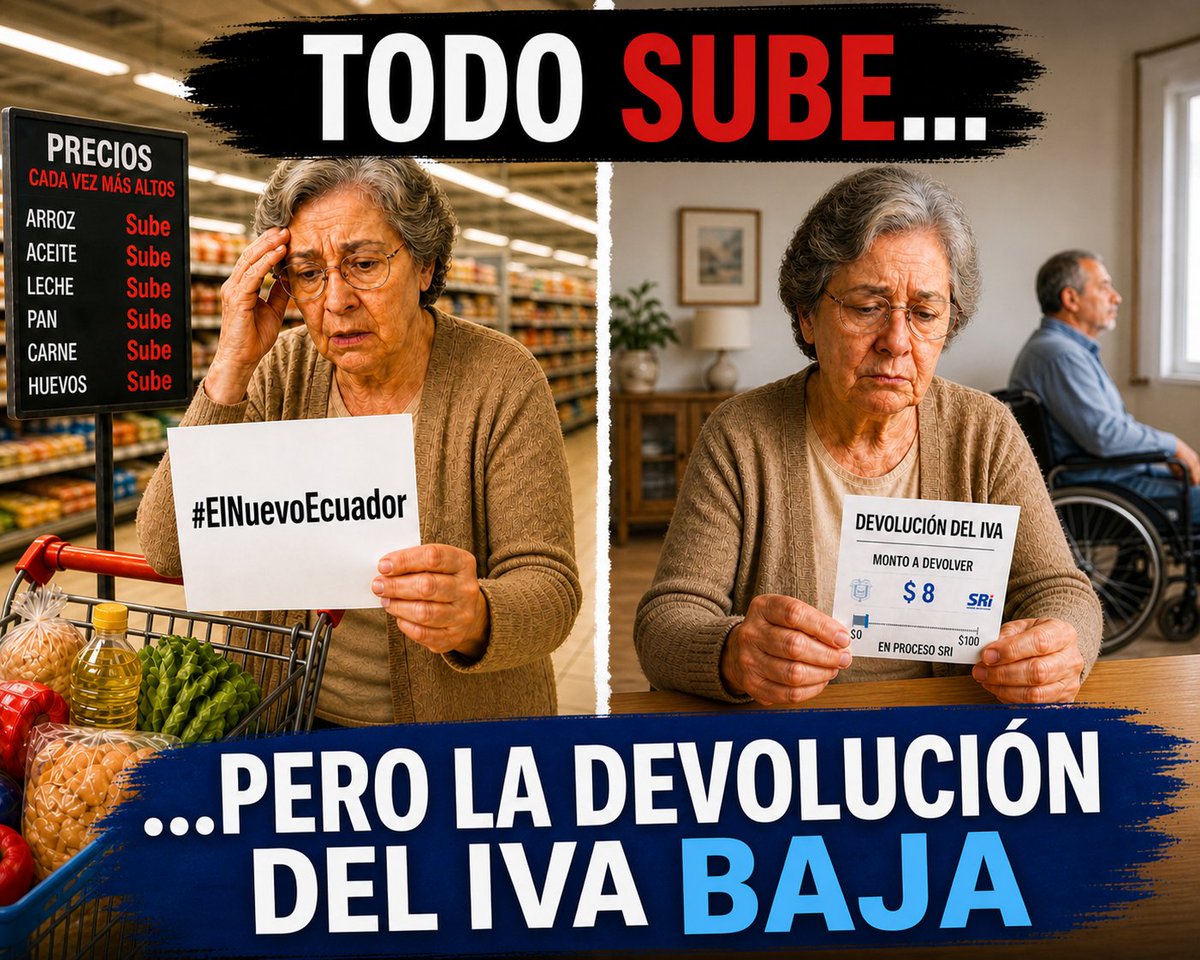 Adal_2018's tweet photo. Precios subiendo todos los días.  
Pagamos m��s por todo.
Pero la devolución del IVA para adultos mayores y personas con discapacidad cada vez es menor.  
Desaparecieron las  facturas que antes podíamos solicitar…
¡Cuánta indolencia!
@DanielNoboaOk @SRIoficialEc https://t.co/5YJjNLNZ17