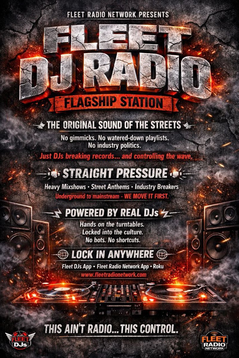 fleetdjradio's tweet photo. No gimmicks. No watered-down playlists. No politics.

Just real DJs breaking records and applying pressure the way it’s supposed to be done. From underground heat to mainstream hits we move it first.

Lock in with @fleetdjradio anywhere and tap into the real sound of the streets. https://t.co/2Lx7gePUe6