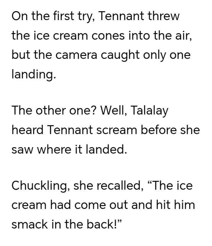 The concept of Crowley throwing two ice creams and one landing on him by accident is HILARIOUS, I hope they show it in the BTS content 😭😭