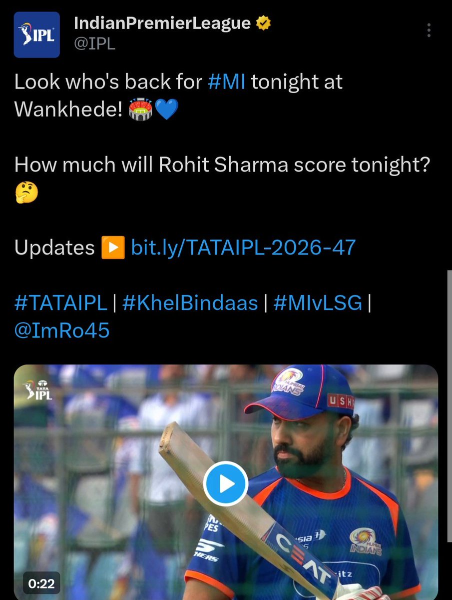 SelflessCricket's tweet photo. Only twice this season, the IPL official handle has posted a special edit for a player.

One for Dhoni and one for Rohit Sharma. 🐐 https://t.co/lcWLvYse3g