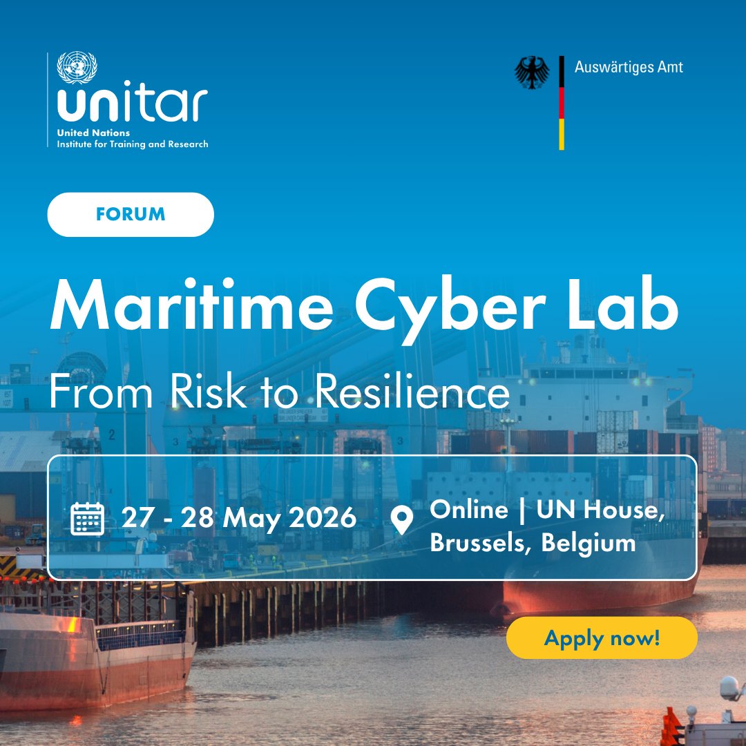 UNITAR's tweet image. 🚢 Over 80% of global trade moves by sea, yet cyber risks are rising.

Applications are still open for the Maritime Cyber Lab 2026 (27–28 May, Brussels). Join global experts to strengthen maritime cyber resilience.

Apply here ➡️ event.unitar.org/full-catalog/o…

#CyberSecurity