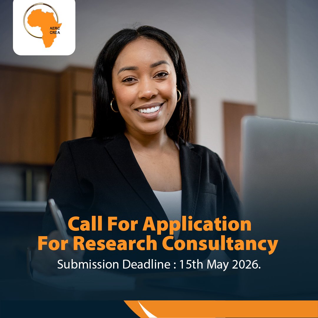 AERCAFRICA's tweet photo. If you bring deep expertise in economic research, policy engagement, and resource mobilisation, this is an opportunity to shape Africa’s development agenda at scale.

AERC is inviting applications for a Research Consultant to support high-impact, policy-relevant research across the continent.

Submission Deadline: 15th May 2026
Read More: https://t.co/DYvcC0SvAs

#WeAreAERC #AERCImpact