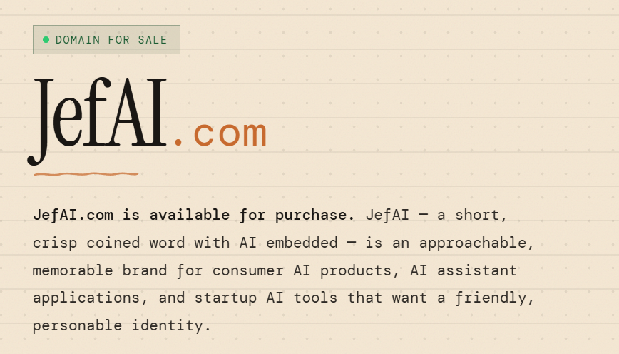 axiomdot's tweet image. JefAI.com is available for purchase!
#jefai #axiomdot #DomainForSale